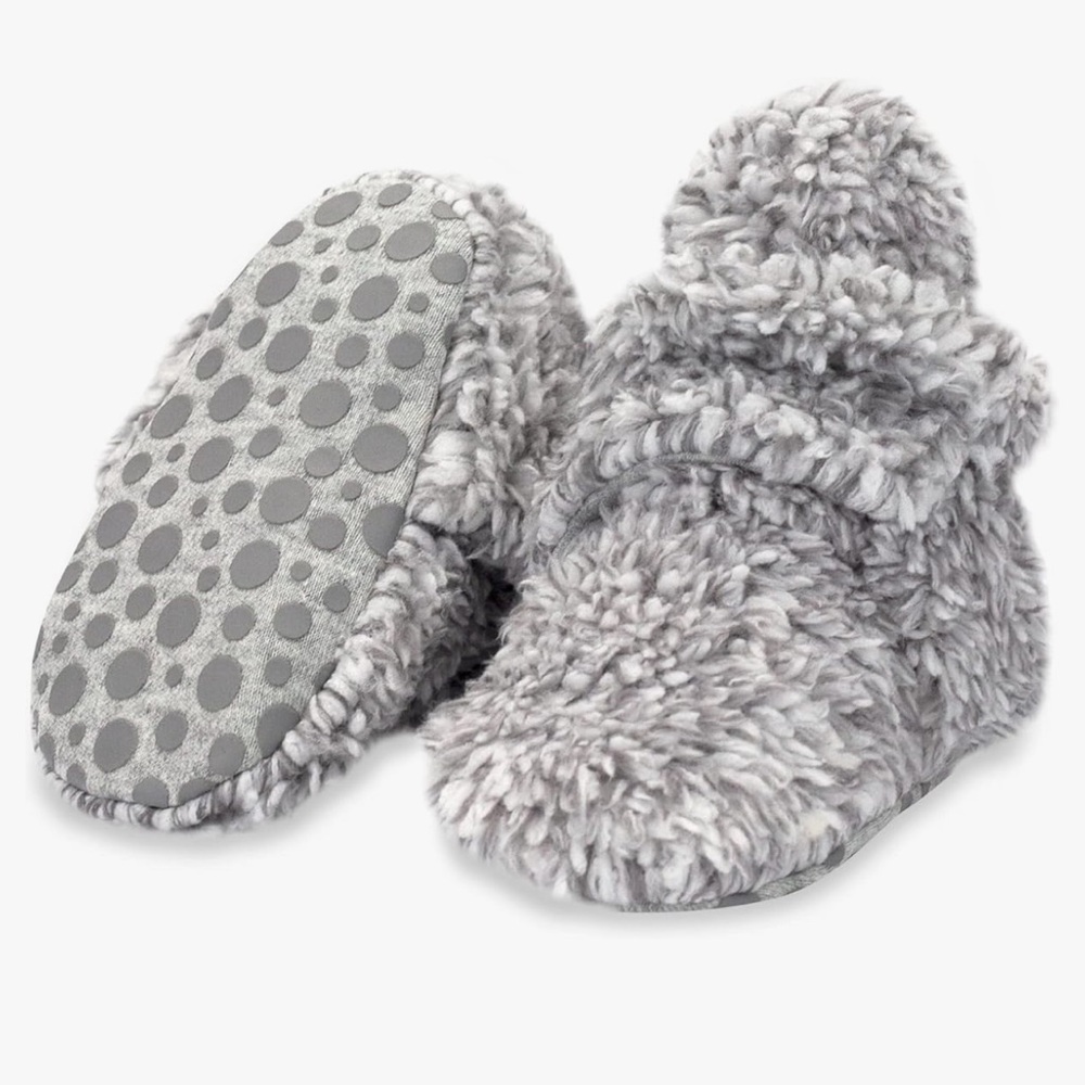 Zutano Furry Gripper Baby Bootie- Heather Grey- 6M